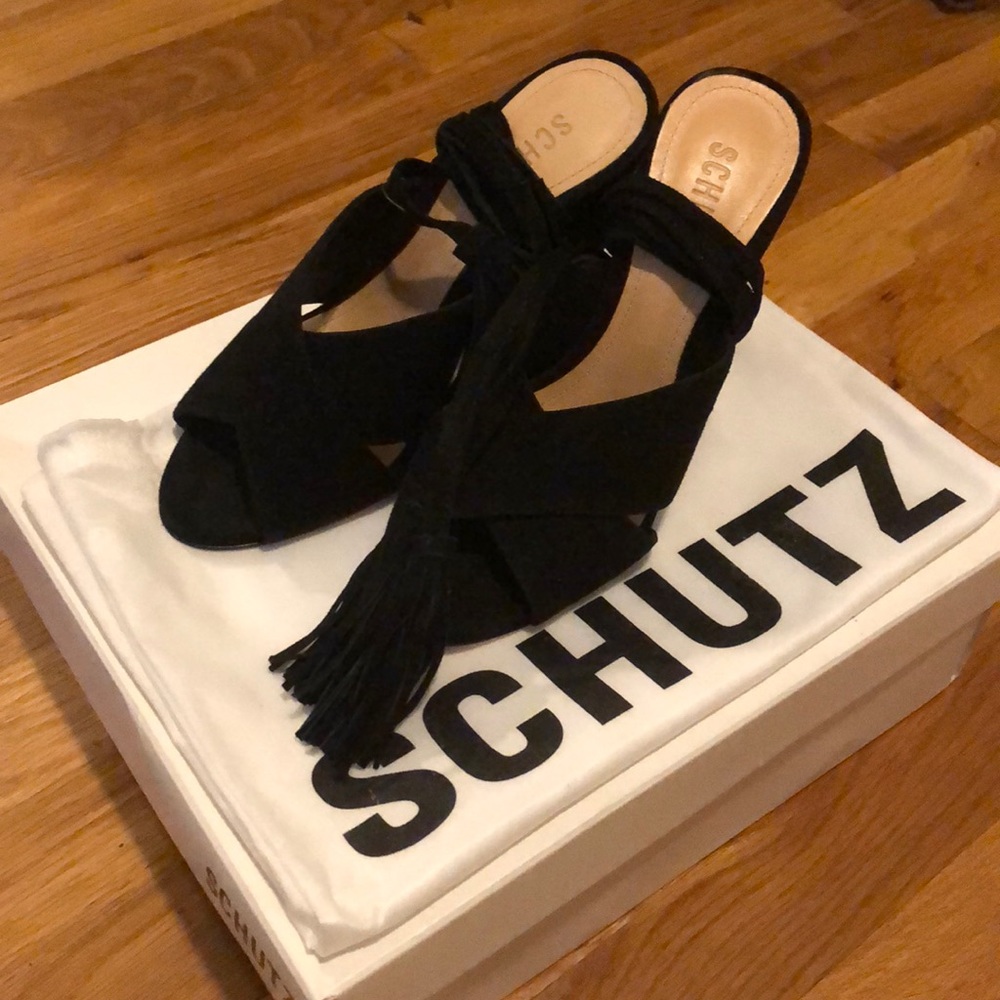 Suede Schutz Heels with Tassel Ties